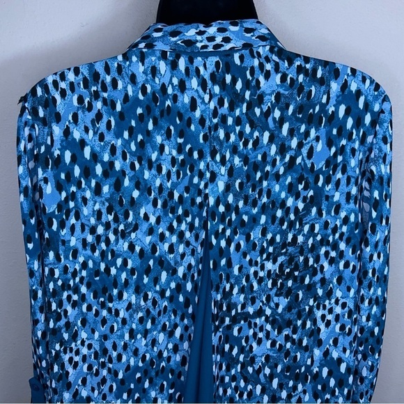 SMALL INVESTMENTS BLUE TEAL DOT PRINT LONG SLEEVE BLOUSE FLOWY CHIFFON - Picture 7 of 11